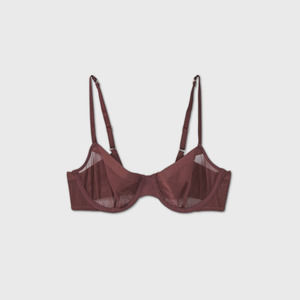 Auden Women's Burgundy Underwire Light Lift Mesh Unlined Denim Bra